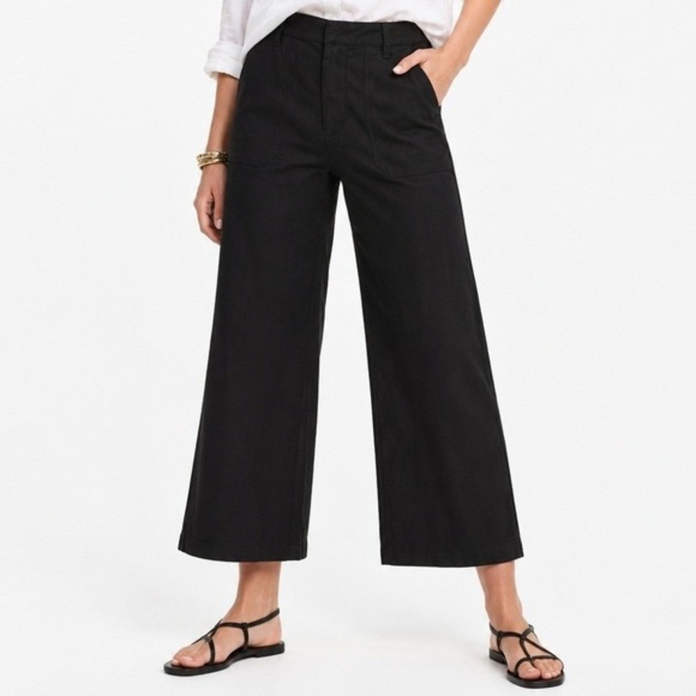 Kut from the Kloth Topaz High Rise Wide Leg Pants Black‎ Linen Blend Size 16 NWT